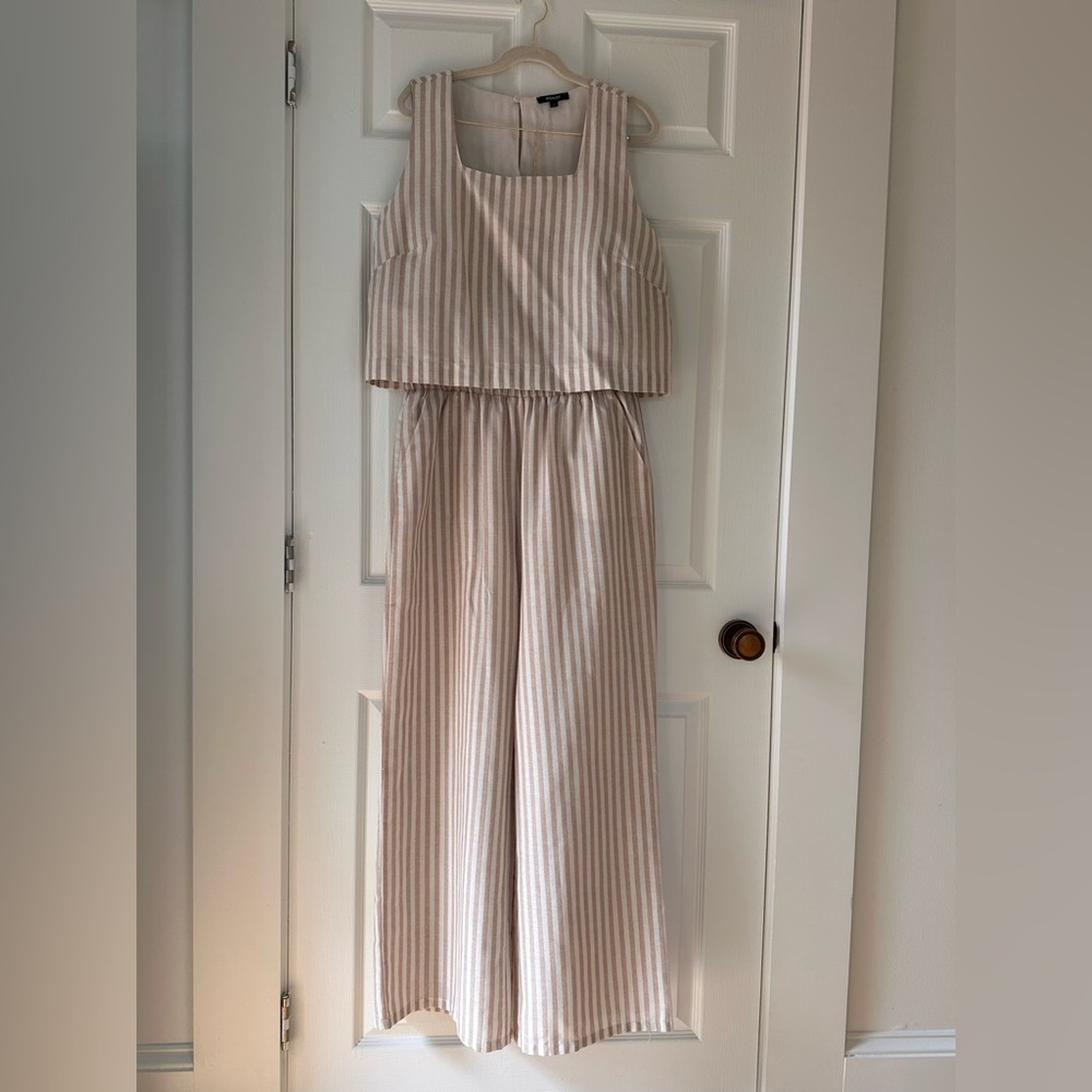Wishlist Beige & White Striped Cotton Wide-Leg Two Piece Pant Set (Large) - Picture 3 of 12